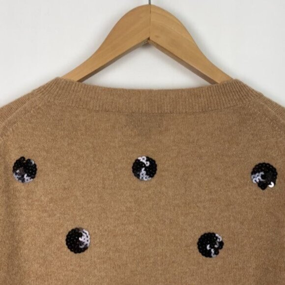 J.Crew L Cashmere Sweater Beige Black Sequins Polka Dots - Picture 13 of 15